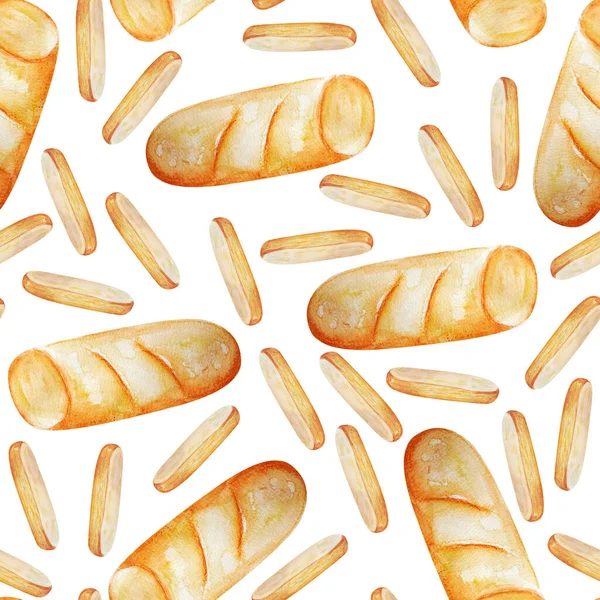 Baguette Crouton Sliced Bread Watercolor Seamless Pattern Template Decorating Designs — Fotografia de Stock