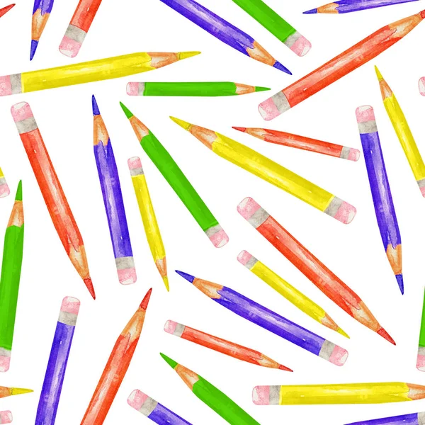 Colored watercolor pencils seamless pattern. Template for decorating designs and illustrations.