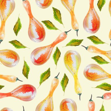 Uzun balkabağı gouache suluboya desenli. Tasarım ve çizimler için şablon.