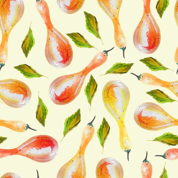 Long Pumpkin Gouache Watercolor Seamless Pattern Template Decorating Designs Illustrations — Photo