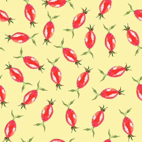 Rosehip Gouache Watercolor Seamless Pattern Template Decorating Designs Illustrations — Photo