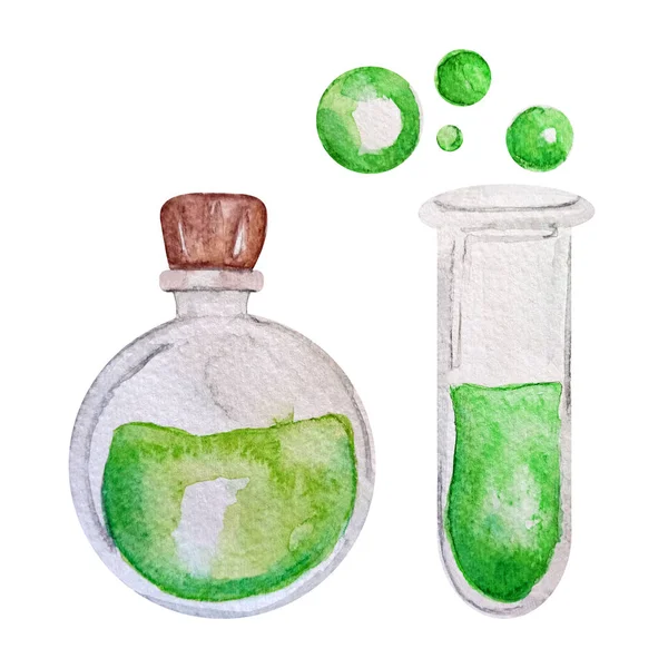Test Tube Potion Medicine Watercolor Single Element Isolated — 图库照片