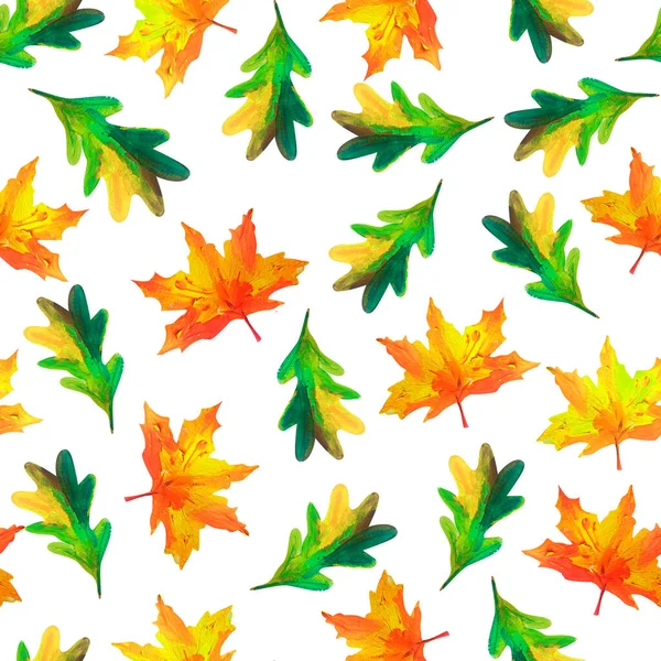 Leaves Autumn Maple Oak Watercolor Seamless Pattern Template Decorating Designs — Zdjęcie stockowe