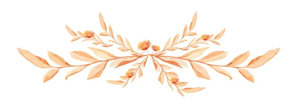 Autumn Branches Flowers Leaves Frame Border Watercolor — Stock Fotó