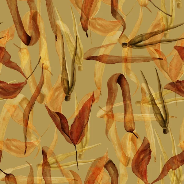 Dry Grass Camouflage Leaves Forest Watercolor Seamless Pattern Template Decorating — Stok fotoğraf