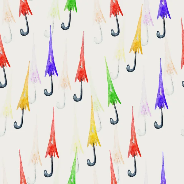 Multicolored Umbrellas Watercolor Seamless Pattern Template Decorating Designs Illustrations — ストック写真