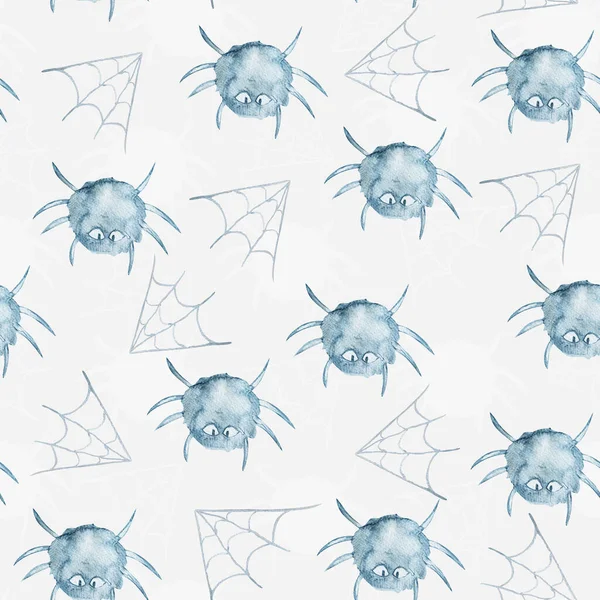 Spider Cobweb Watercolor Seamless Pattern Template Decorating Designs Illustrations — Stok fotoğraf