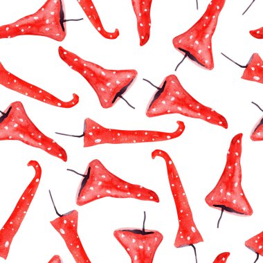 Fly agaric mushrooms watercolor seamless pattern. Template for decorating designs and illustrations.