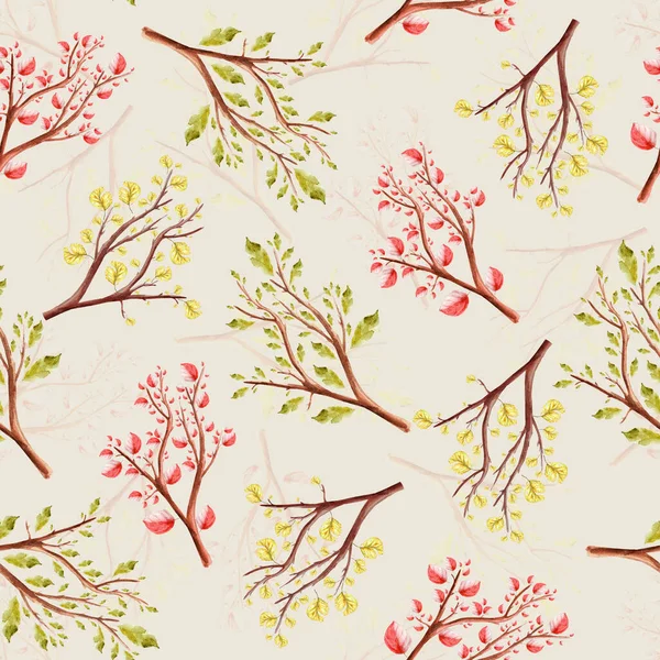 Autumn Branches Garden Watercolor Seamless Pattern Template Decorating Designs Illustrations — Foto Stock