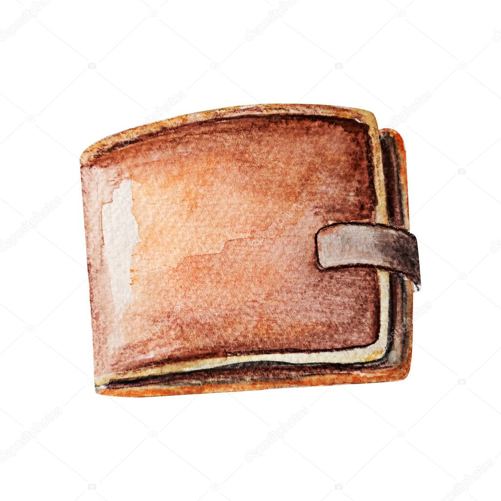 Leather wallet watercolor isolated element. Template for decorating designs and illustrations.