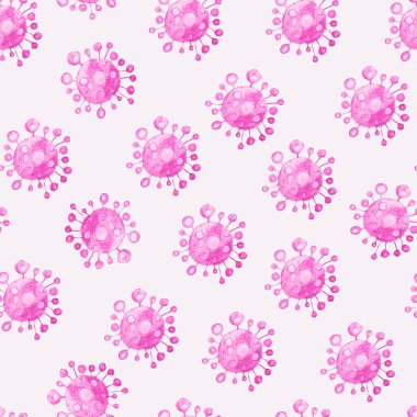 Pink coronavirus bacterium watercolor seamless pattern. Template for decorating designs and illustrations.