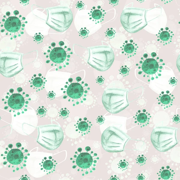 Mask Medical Coronavirus Watercolor Seamless Pattern — ストック写真