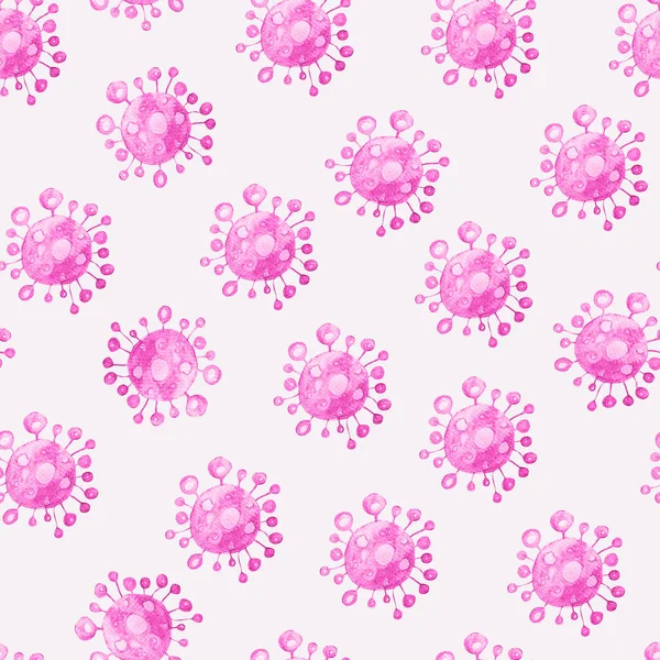Pink Coronavirus Bacterium Watercolor Seamless Pattern Template Decorating Designs Illustrations — Zdjęcie stockowe