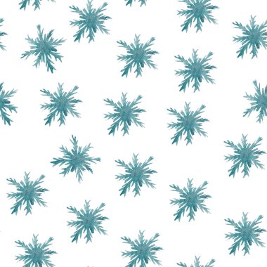 Falling snowflakes blue watercolor seamless pattern. Template for decorating designs and illustrations.