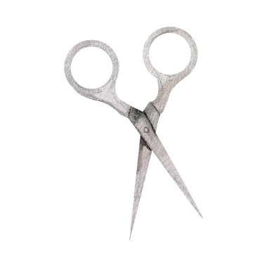 Scissors watercolor single isolated element. Template for decorating designs and illustrations.
