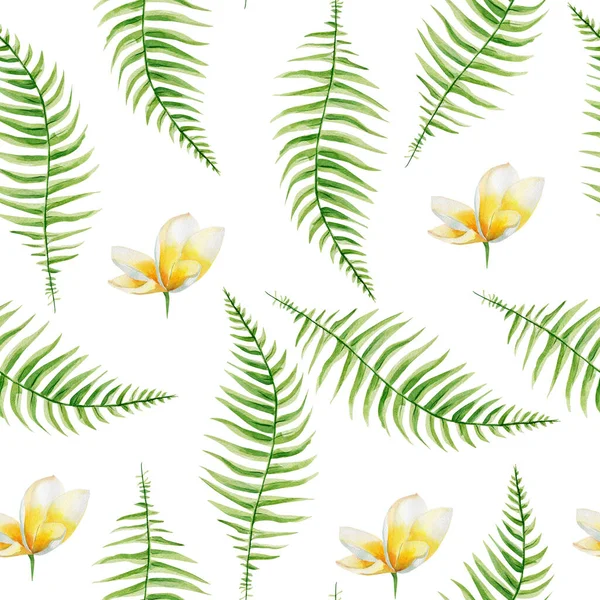 Fern Flower Watercolor Seamless Pattern Template Decorating Designs Illustrations — Stock Fotó