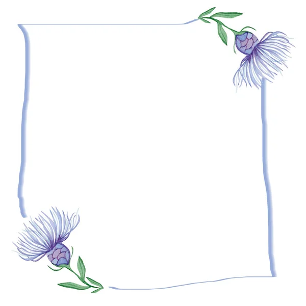 Field Cornflowers Watercolor Frame Border Template Decorating Designs Illustrations — Fotografia de Stock