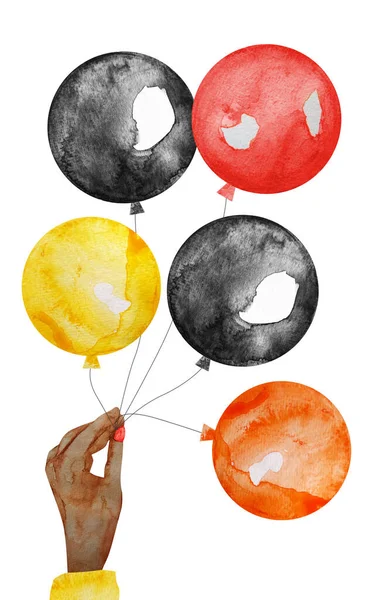 Balões Vermelhos Pretos Mão Ilustração Aquarela — Fotografia de Stock