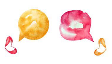 Diyalog, kırmızı dudaklar, suluboya resimleme. Tasarım ve çizimler için şablon.