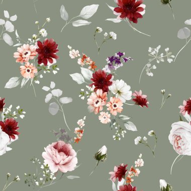 Çiçek buketleri suluboya şeklinde kusursuz desenli.