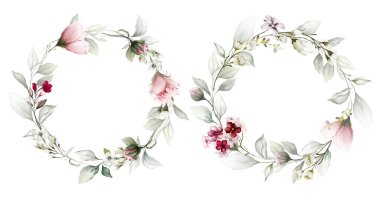 Set of spring wreaths on a white background in a watercolor style