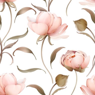 Şakayık desenli kusursuz yay deseni. Pastel renklerde çiçeklerle eski duvar kağıtları