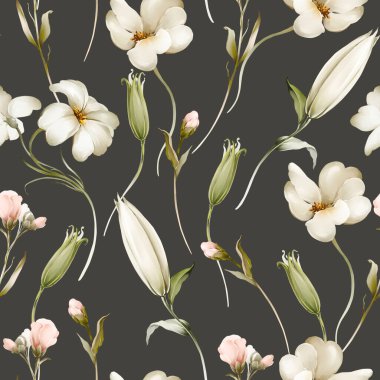 Suluboya tarzında kır çiçekleriyle kusursuz desen