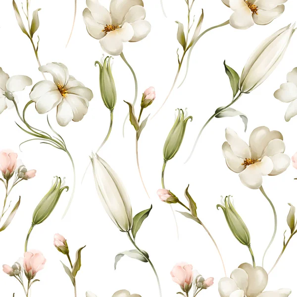 Seamless Pattern Wildflowers Watercolor Style — Fotografia de Stock