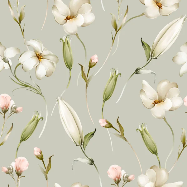 Seamless Pattern Wildflowers Watercolor Style — Fotografia de Stock