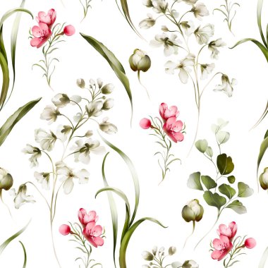 Suluboya tarzında kır çiçekleriyle kusursuz desen