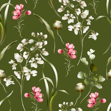 Suluboya tarzında kır çiçekleriyle kusursuz desen