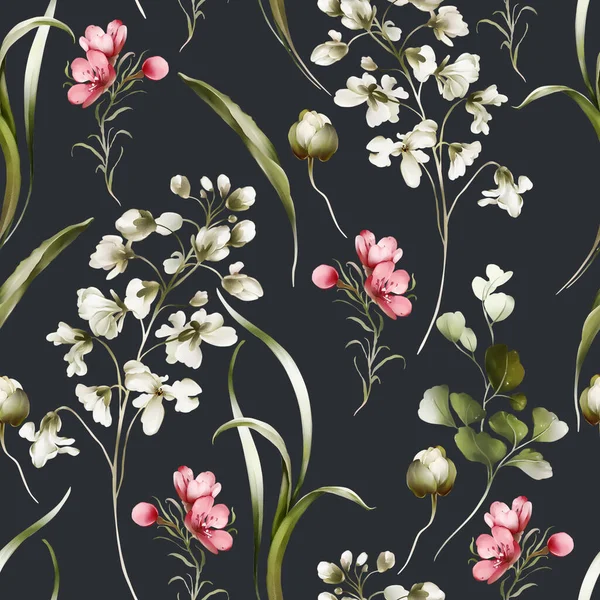 Nahtloses Muster Mit Wildblumen Aquarell Stil — Stockfoto