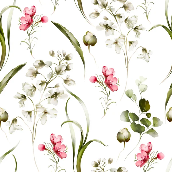 Suluboya tarzında kır çiçekleriyle kusursuz desen