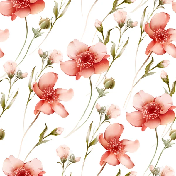 Seamless Pattern Wildflowers Watercolor Style — Stock Photo, Image