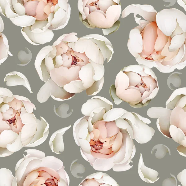 Seamless spring pattern with a bouquet of peonies. Vintage wallpaper with flowers in pastel colors