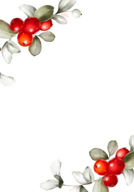 Dalları ve böğürtlenleri suluboya şeklinde olan bir Noel kartı.