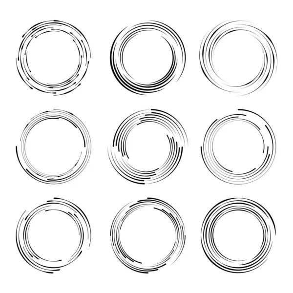 Set Van Golvende Zwarte Snelheidslijnen Ronde Vorm — Stockvector