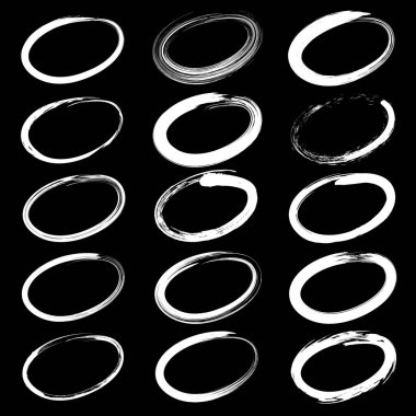 Beyaz boya fırçası kümesi grunge elipsler, vektör illüstrasyonu