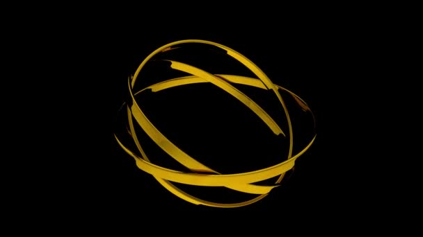 Golden Rotating Rings Black Background Seamless Loop Animation Ideal Use — Stock Video