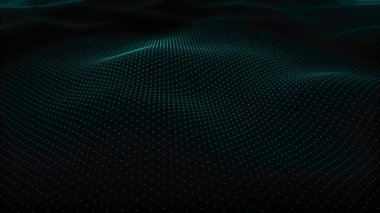 Cyan dalgalı benekli dokusu. Soyut yüzey dalgası. Kusursuz döngü. Siber dijital manzara arkaplanı. Üç boyutlu animasyon. Başlıklar, videolar, animasyonlar ve sunum için serin bir arkaplan olarak kullanılacak ideal