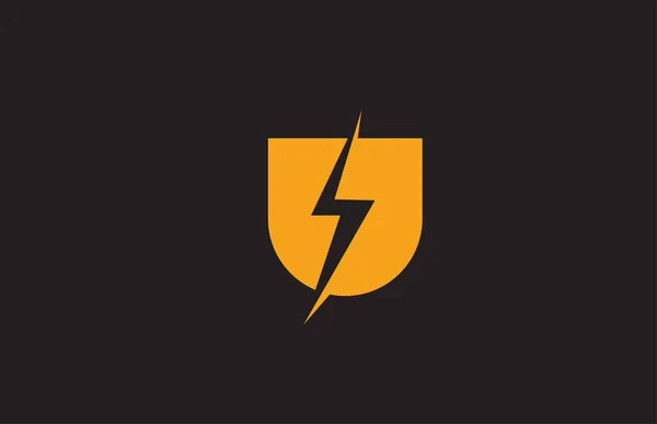 Иконка Логотипа Буквы Желтого Черного Цвета Конструкция Электрической Молнии Энергетической — стоковый вектор