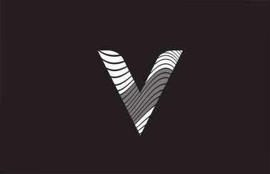 siyah ve beyaz çizgiler V alfabe harfi logo simgesi tasarımı. İş için yaratıcı şablon
