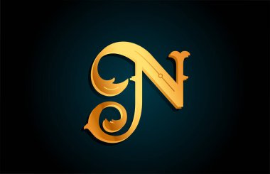Golden N alfabe harfleri simge tasarımı. İş ya da şirket için sarı renkli yaratıcı şablon