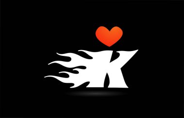 Alfabe K harfi logo simgesi tasarımı. Aşk ateşiyle iş yapmak için yaratıcı bir şablon