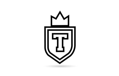 Siyah ve beyaz alfabe harfleri simgesi, kalkan ve kral taç çizgisi tasarımlı. İş ve şirket için yaratıcı şablon