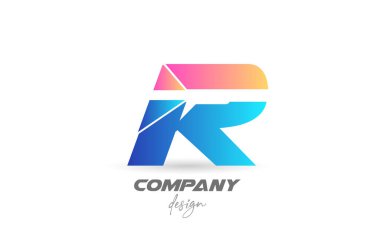 Dilimlenmiş tasarımı ve mavi pembe renkleri olan renkli R alfabesi harfi simgesi. Şirket ve iş için yaratıcı şablon 