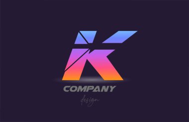 Dilimlenmiş stil ve renkli tasarımı olan K alfabesi harfi logo simgesi. Şirket ve iş için yaratıcı şablon 