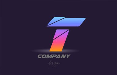 Dilimlenmiş stil ve renkli tasarımı olan T harfli logo simgesi. Şirket ve iş için yaratıcı şablon 