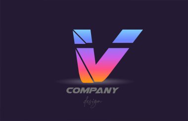 Dilimlenmiş stil ve renkli tasarımı olan V alfabesi harfi logo simgesi. Şirket ve iş için yaratıcı şablon 