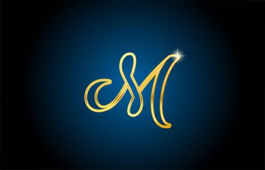 Altın çizgi M alfabe harfi logo ikonu tasarımı. Şirket ve iş için yaratıcı lüks şablon